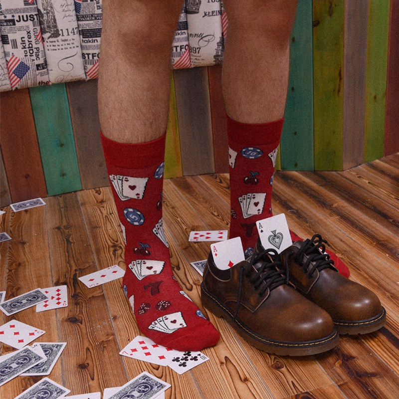 Casual Sokken Dobbelstenen Poker Kaart Gedrukt Anti-Slip Ademend Katoen Kousen Schoeisel Accessoires .