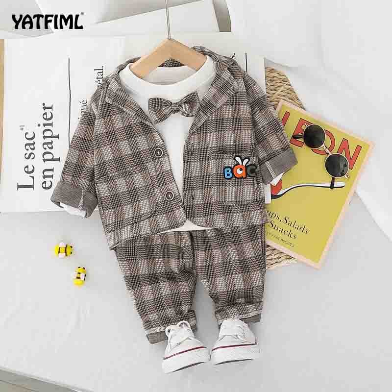 YATFIML-ropa de otoño para bebés, trajes de boda para niños, vestido de cumpleaños de viento británico, traje de caballero, ropa para niños: brown / 3 años