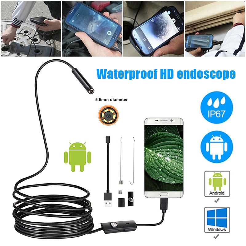 Industriële Usb Endoscoop Waterdichte Inspectie Borescope Camera 5.5Mm Hd Borescope Set Voor Android Pc 1/2/5M