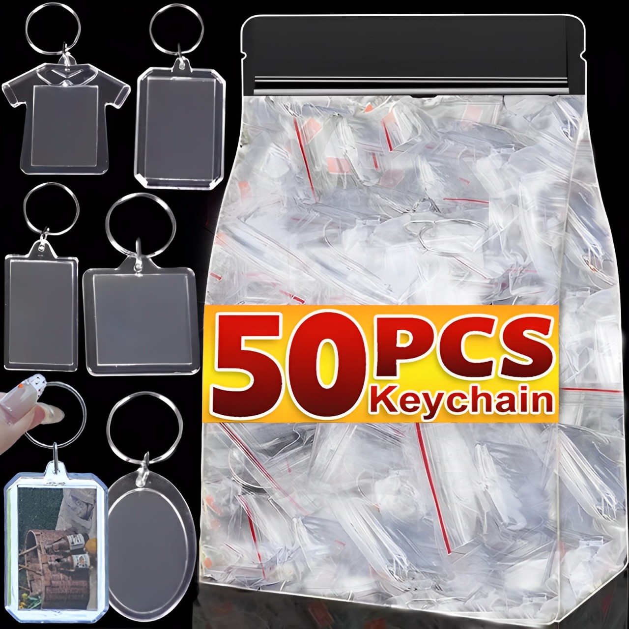 5/100 stuks transparante rechthoekige blanco acryl inzetstukken voor sleutelhangers, fotolijstjes, sleutelringen, doe-het-zelf sleutelhangers met splitring