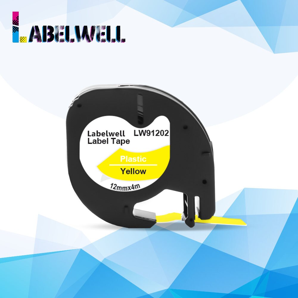 Labelwell taśma z etykietami 12mm 12267 91201 91200 91202 91204 91203 kompatybilny dla DYMO LetraTag taśma LT12267 plastikowa etykieta ekspres robić: czarny on żółty