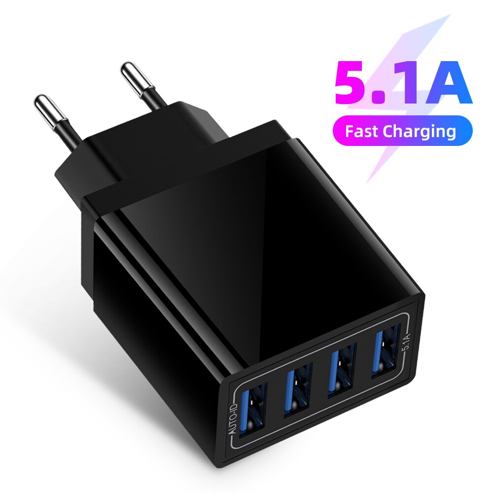 Universele 4 Poorten Usb Charger Travel 5V/5.1A Telefoon Adapter Smart Opladen Hoofd Voor IPhone12 Samsung Smart Phone usb Fast Charger