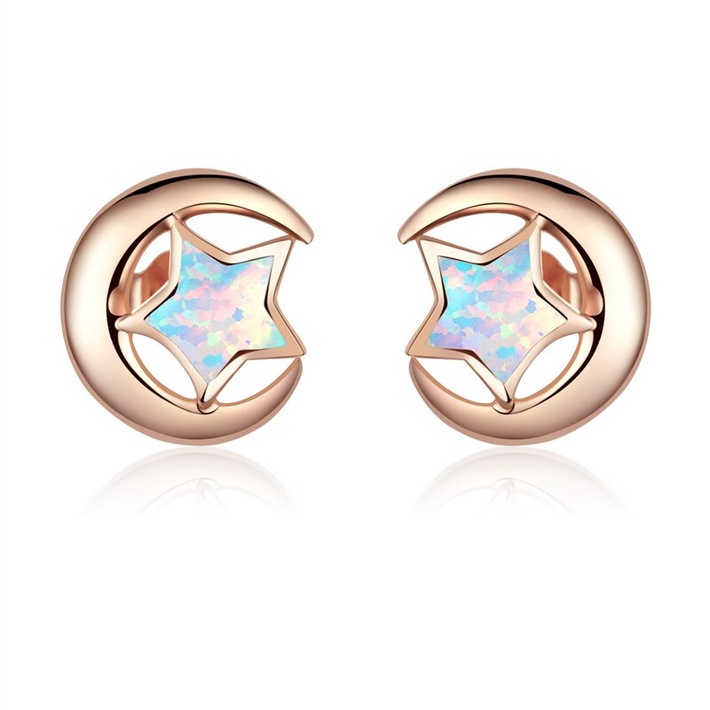 Wostu 925 Sterling Zilver Kleurrijke Star Opal Rose Gold Stud Oorbellen Voor Vrouwen Wedding Oorbellen 925 Sieraden CQE816-C: CQE816-C