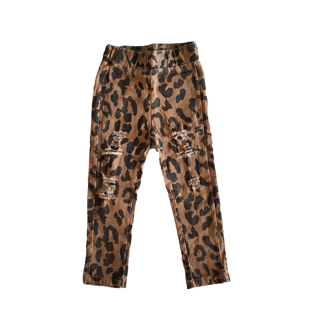Nyeste stil børn jeans pige boutique leopard bukser pige elastiske denim bukser