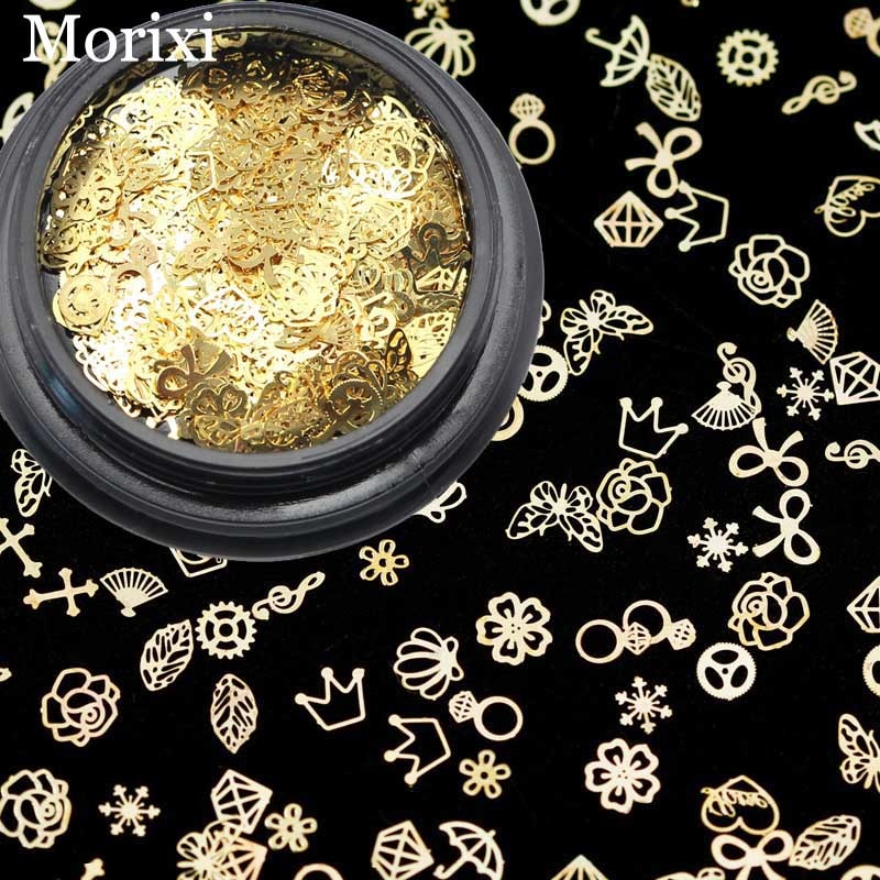 3D Metalen Nail Art Decoratie Gemengde Vorm Gold Bloemen Kruis Bladeren Klinknagel Diy Charms Metalen Pailletten Nail Accessoires BZ016