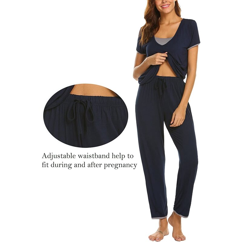 Gravide pyjamas kvinder barsels korte ærmer ammende baby t-shirt toppe+lange bukser pyjamas sæt
