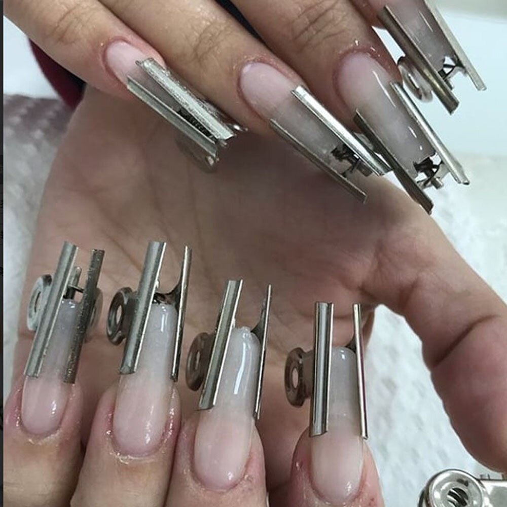 6pcs Curvature Clips Curve Nail Pinching Tool Stainless Steel Acrylic Nail Pincher Clips Silvery