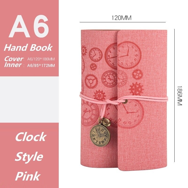 Retro Style Hand Book A6 Spiral Ring Binder Leather Notepad Small Notebook: Pink