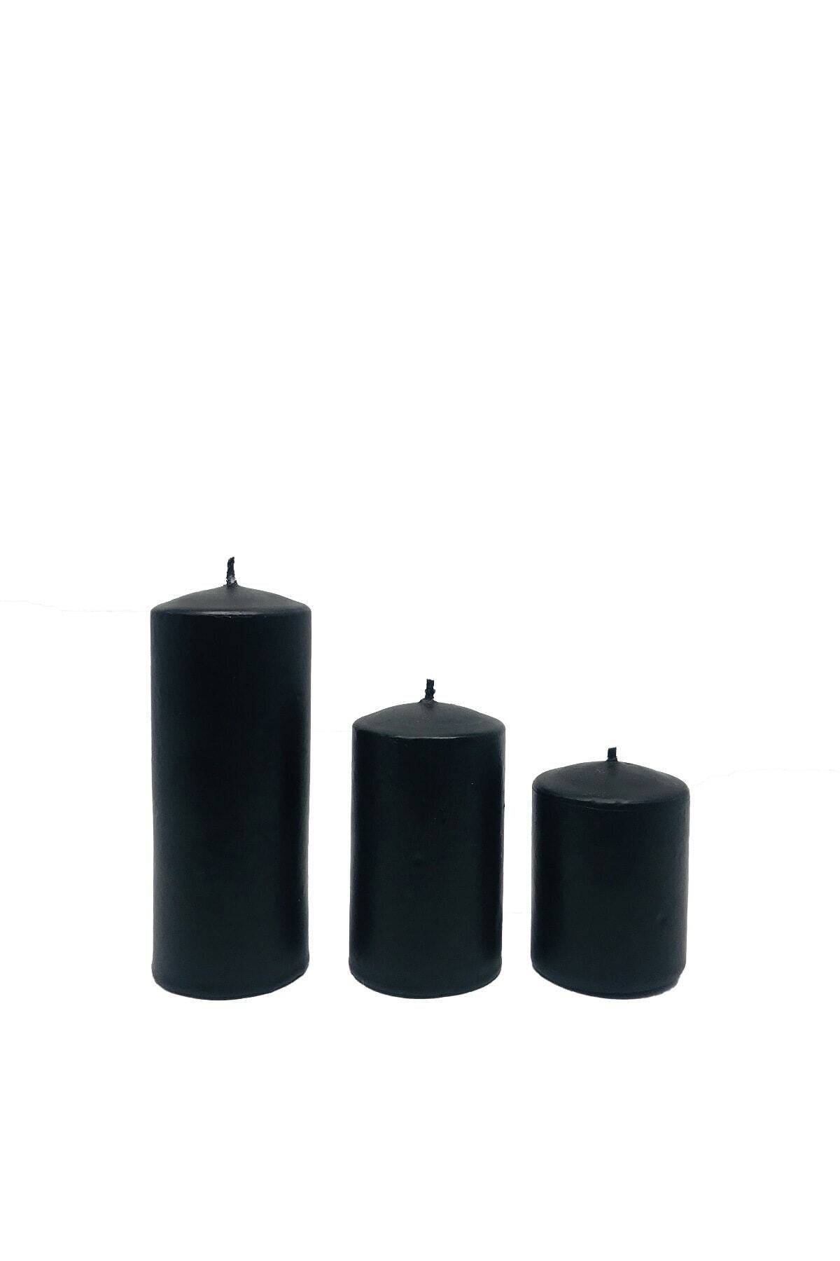 Black Color Powder Fragrant Cylinder Candle 3 Pcs Set