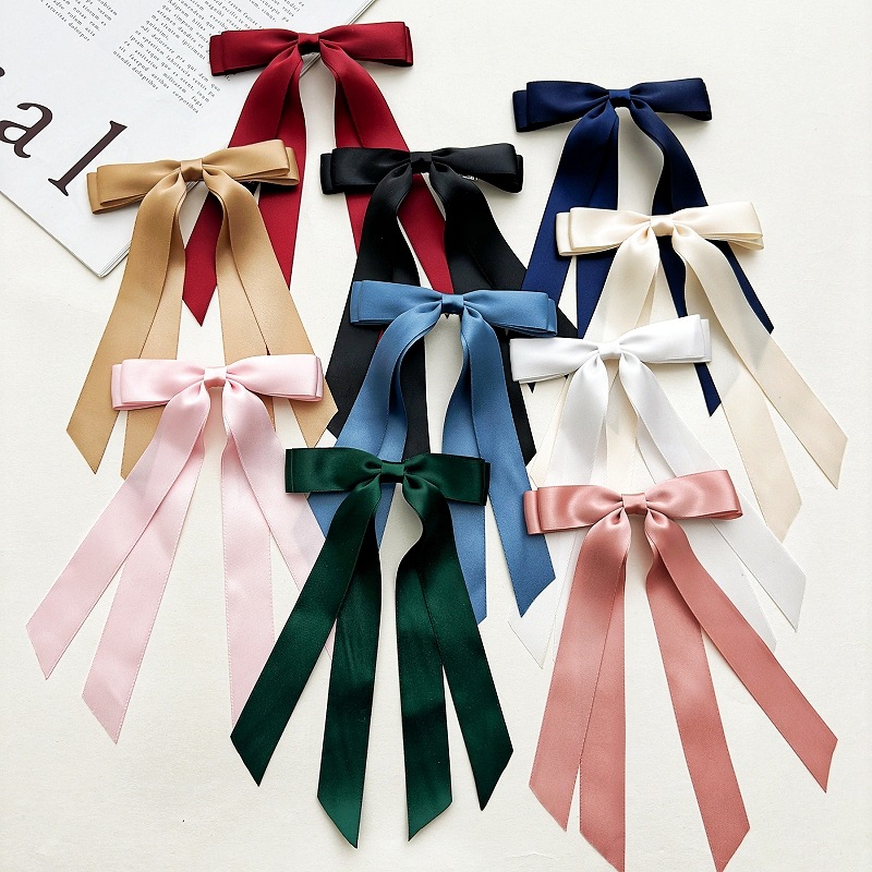 Fita elegante laço grampo de cabelo para mulheres, cetim sólido, grampos de cabelo simples, presilhas, acessórios para meninas, moda, primavera