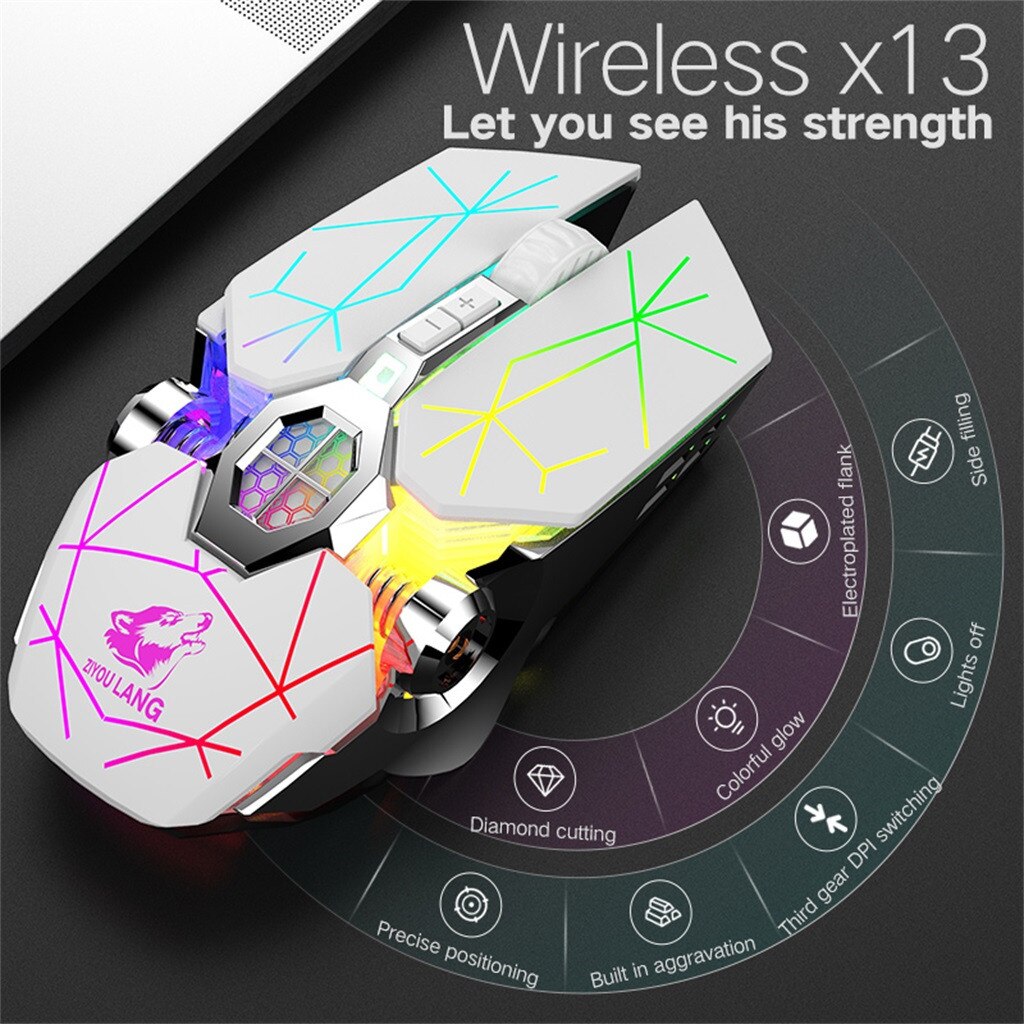 Gamer Mice Laptop PC Computer Mouse Gaming Mouse X13 Wireless Rechargeable Game Mouse Mute Liquid-cooled Shining Mechanical Mice