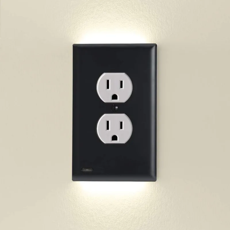 Couvercle de prise électrique Duplex, plaque murale de prise enfichable avec veilleuses LED haut et bas, capteur automatique
