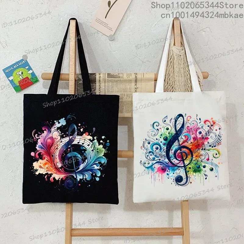 Dameshandtassen met muzieknotatie, canvas tas, grappige aquarel muzieknoot schoudertas voor tieners, zijtas voor dames