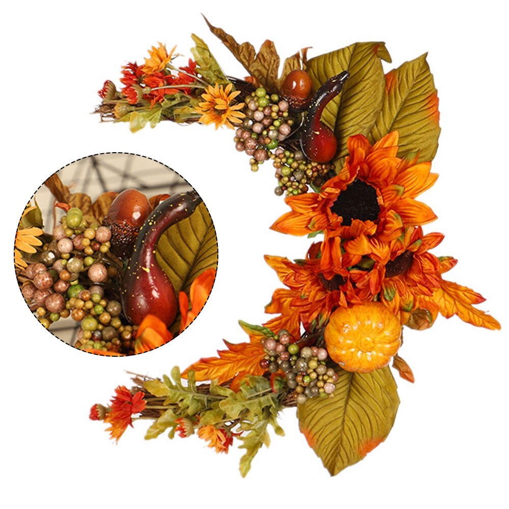 Thanksgiving Kunstmatige Bloem Herfst Rotan Krans Garland Met Pompoen Esdoornblad Halve Maan Vorm Deur Muur Oogst Ornament