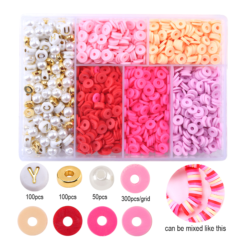 6mm Flat Beads Set Polymer Clay Beads For Jewelry Making With Pearl letter Beads Bracelets Necklace Earring DIY Handmade Craft: SKY BLUE
