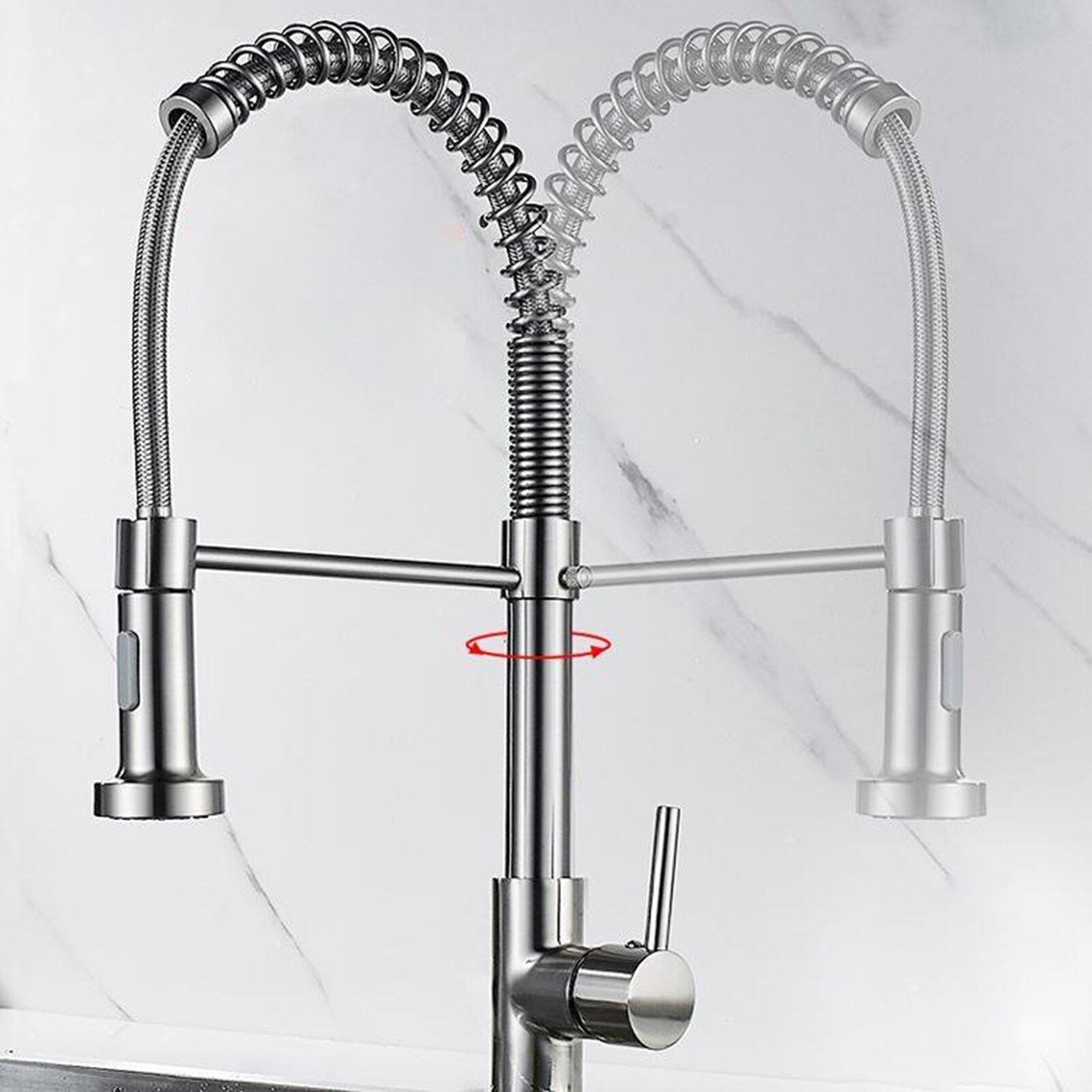 Swivel Sink Mixer Sprayer Modern Kitchen Tap Single Lever Dual Ways Spout Pull Down Faucet: Silver