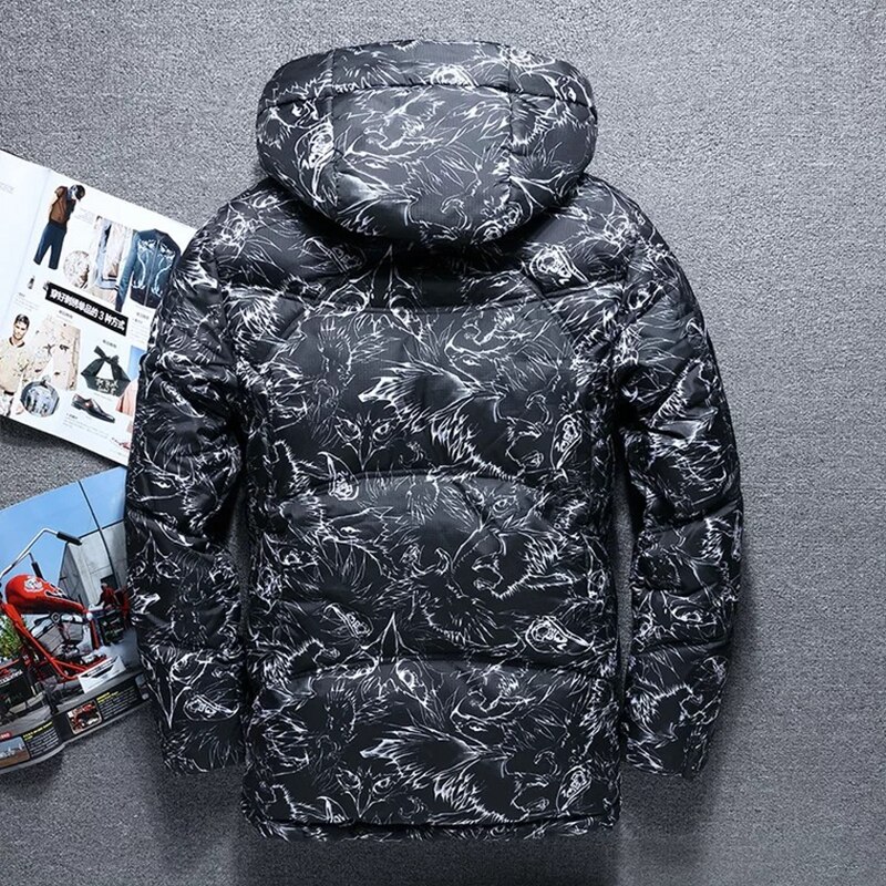 Mærke vinter tyk hvid andedun til mænd afslappet dunjakke frakke camouflage dunjakke med hætte hvid sort