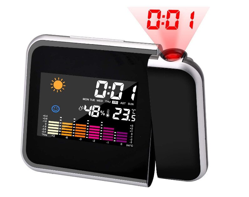 Digitale Projectie Wekker Projector In/Outdoor Hygrometer Wekker Met Temperatuur En Vochtigheid Projectie Scherm: Black