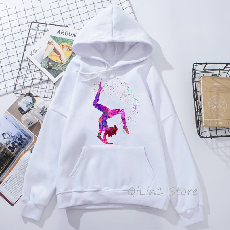 Aquarell gymnastik mädchen harajuku kawaii hoodie Hütte Sweatshirt 90s tumblr kleidung frauen Sport turnerin drucken hoodies