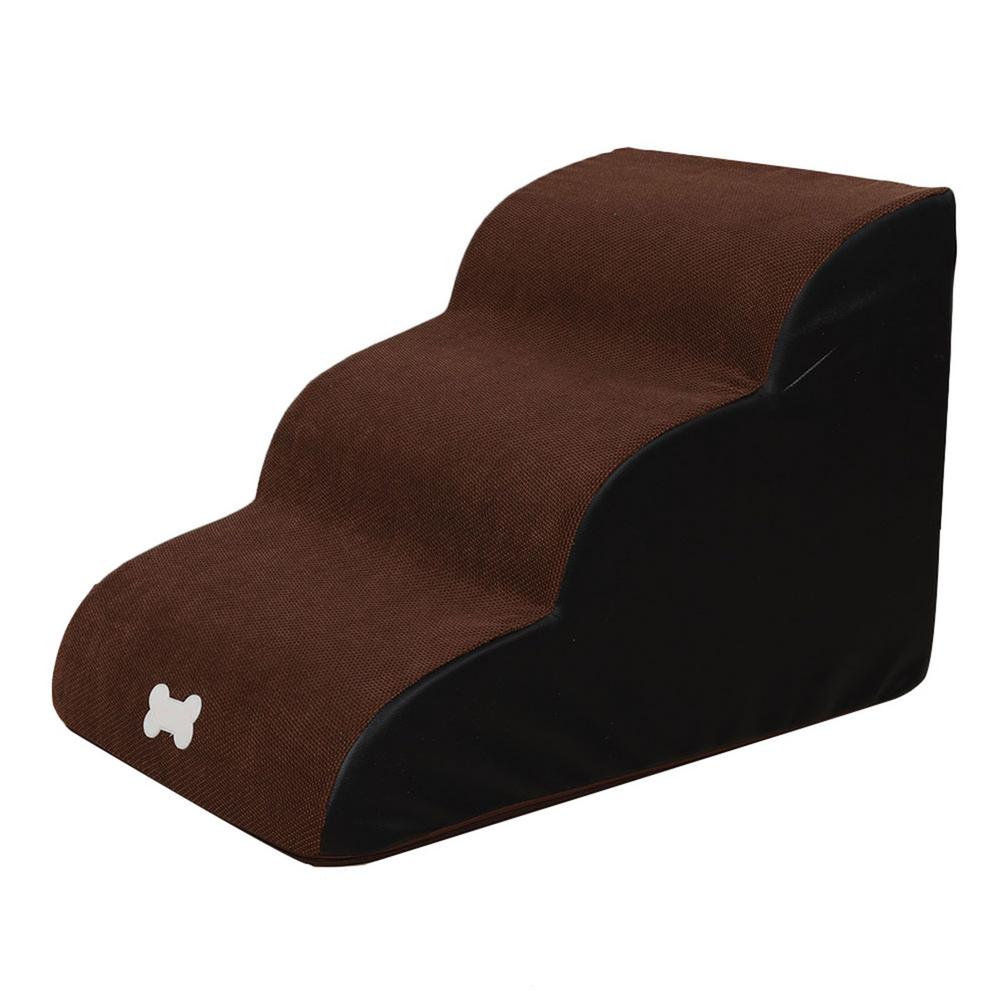 Escalera de 3 escalones para perros y mascotas, escalera de algodón antideslizante para gatos y cachorros, suministros para mascotas, herramienta de sofá de escalada: Brown