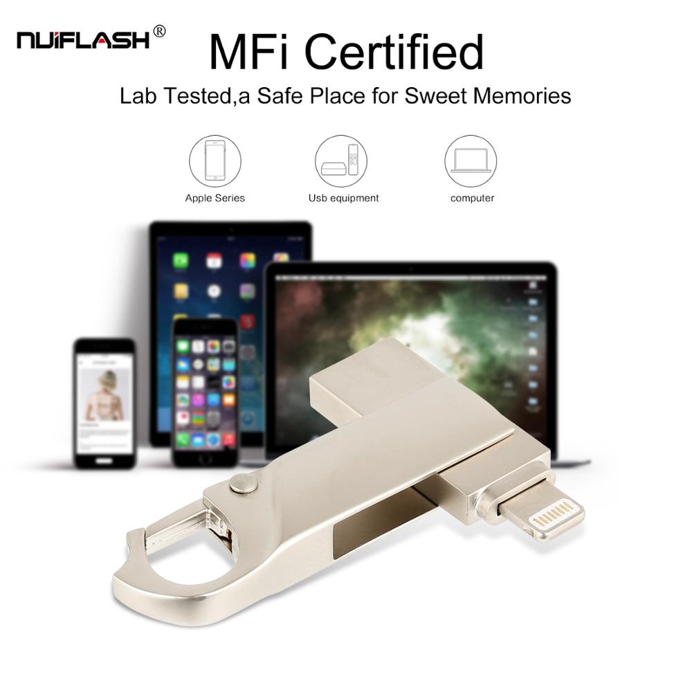 USB OTG Flash Drive 8GB16G32G64G128G256GB para iPad iPhone 5S/6/6 S/7/7 plus/8/X/XS/XR 3in1 PenDrive memoria USB