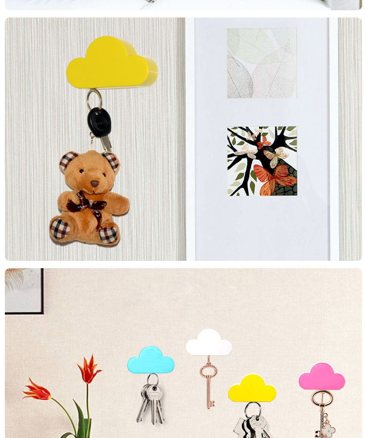 4Pcs Mini Magnet Key Holder Cloud-Shaped Key Storage Pendant Key Chain Hang Buckle Anti-lost Cute Wall Decoration Pendant