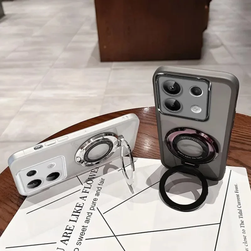 For Magsafe Magnetic Stand Holder Silicone Case For Funda Motorola Moto G15 G56 G05 G85 G35 G75 G86 G84 G53 Transparent Cover