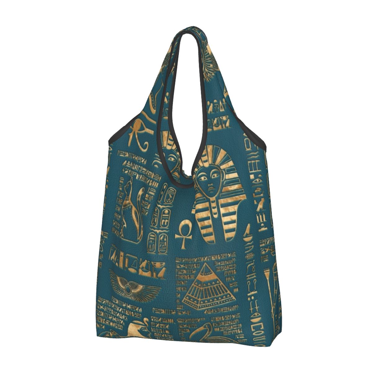 Custom Reusable Egyptian Cats And Eye Of Horus Shopping Bag Women Tote Bag Portable Ancient Egypt Groceries Shopper Bags: WHITE