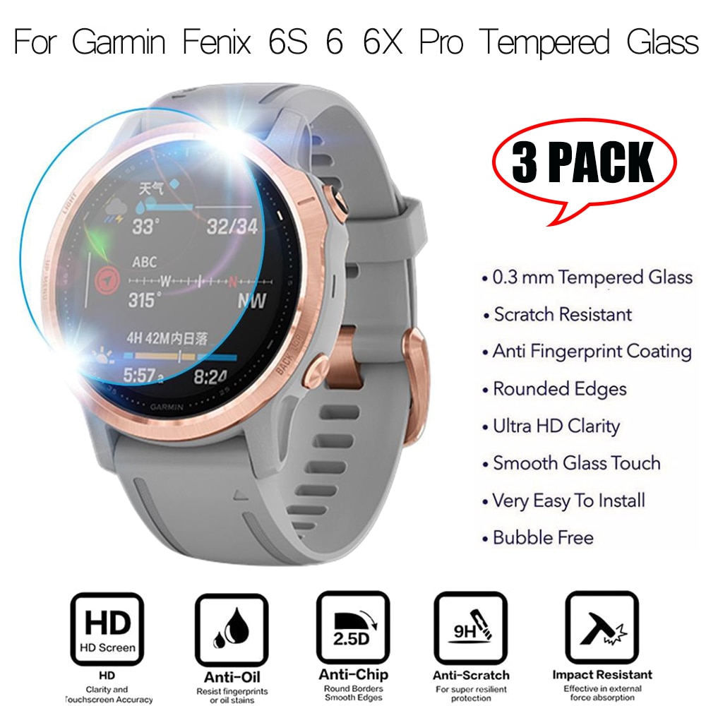 3Pcs Smart Horloge Beschermfolie Voor Garmin Fenix 5 5 S Plus 6S 6 6X Pro Ronde Randen gehard Glas Film Premium Screen Protector