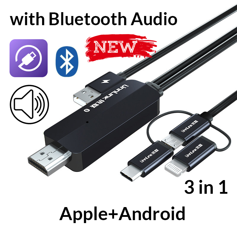Odłącz telefon od kabla telewizyjnego Mirror Cast Android Lightning Phone to HDMI Converter z Bluetooth Audio dla iPhone Samsung: Default Title