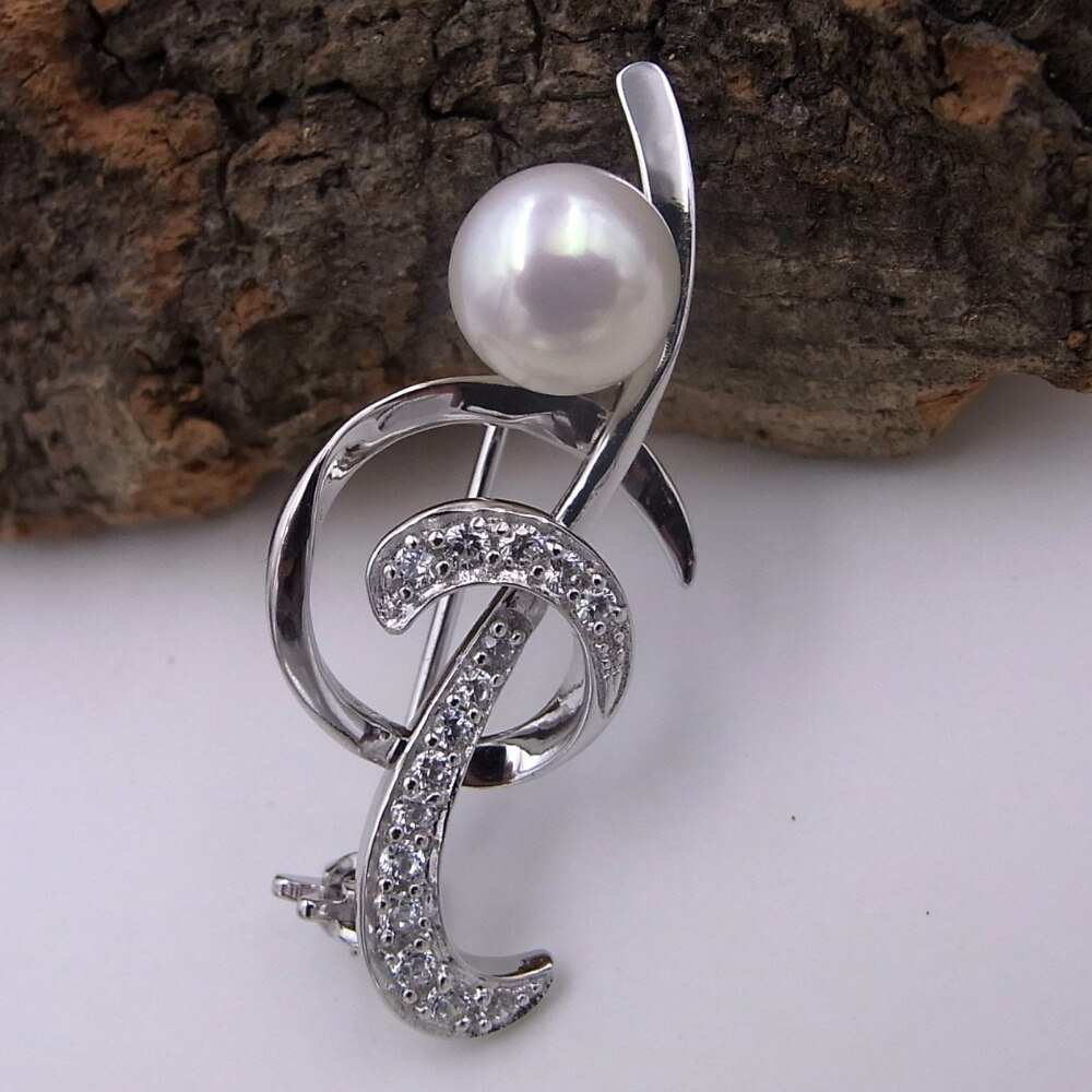 Sinya 925 sterling silver brooches with AAAAA Natural pearl Treble notes style Fine for women with rotary clip pin backing