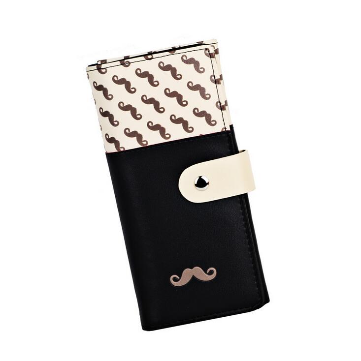 Cartera con broche de cuero PU, cartera con patrón de lindos bigotes, cartera para Mujer, monedero, tarjetero, cartera para Mujer