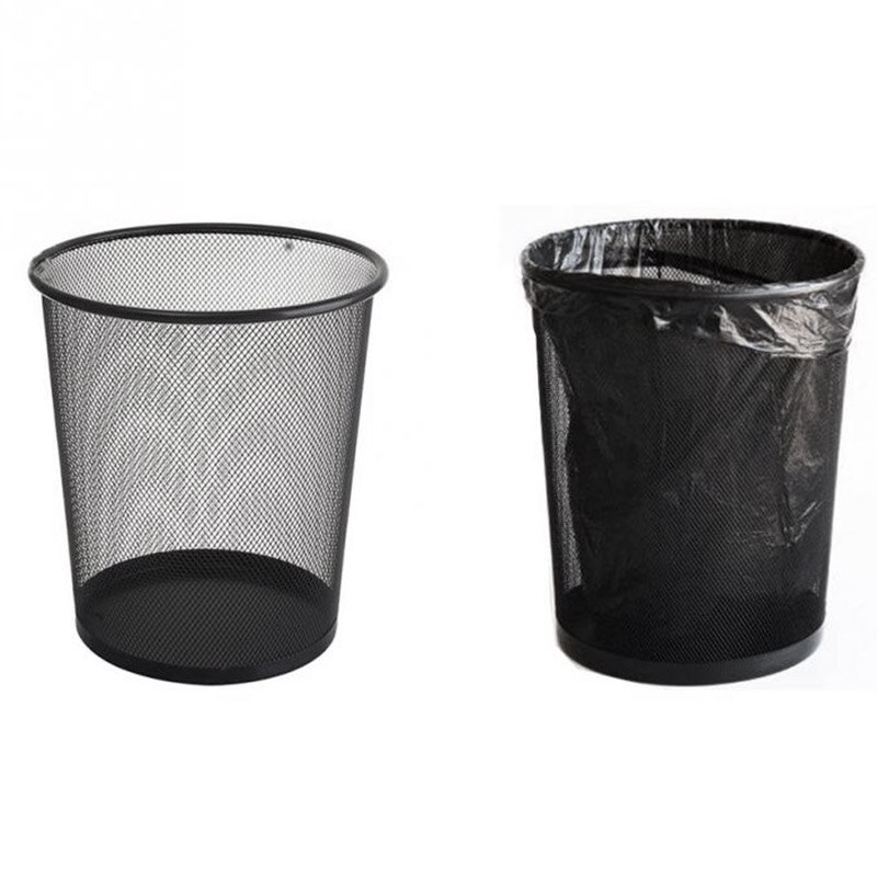 Simple office home iron mesh trash round trash Kitchen debris cleaning bucket 2pcs black