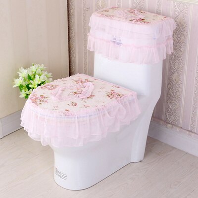 3PCS/SET Lace Fabric Bathroom Toilet Seat Cover With Zipper Thick Seat Cushion Ferrule Washable Comfortable Closes tool Protecto: 7