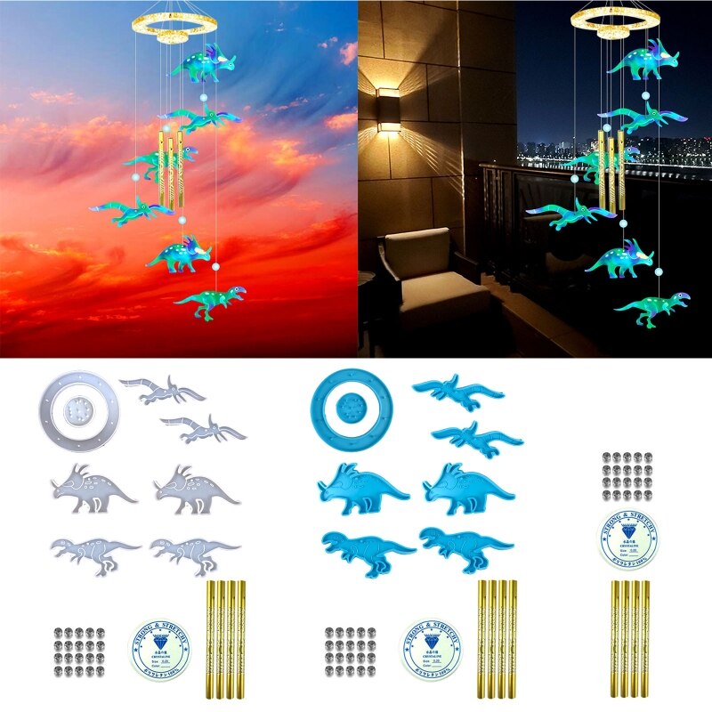 Niedliche dinosaurier-windspiele aus silikonformen, set für gartendekorationen