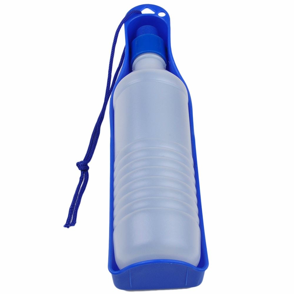 250ML/500ML Dog Water Bottle Portable Plastic Pet Dot Feeder Food Container Outdoor Walking Travel Pet Drinking Water Feeder: Blue / 250ML