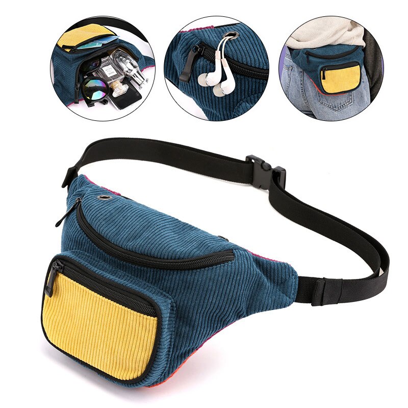 Hylhexyr Vrouwen Sport Taille Zakken Fanny Pack Vrouwelijke Riem Tas Corduroy Taille Packs Borst Telefoon Pouch Unisex