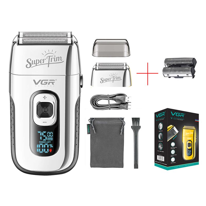Professionele Kapper Scheerapparaat Baard Trimmer Shaper 3-Speed Elektrische Scheerapparaat Bald Head Scheren Machine Baard Scheerapparaat Voor Mannen: Silver with 1 head