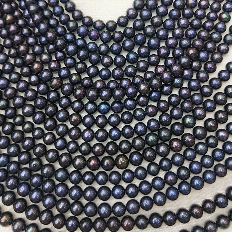 9-10mm Freshwater natural round black pearls strand beads peacock round pearls