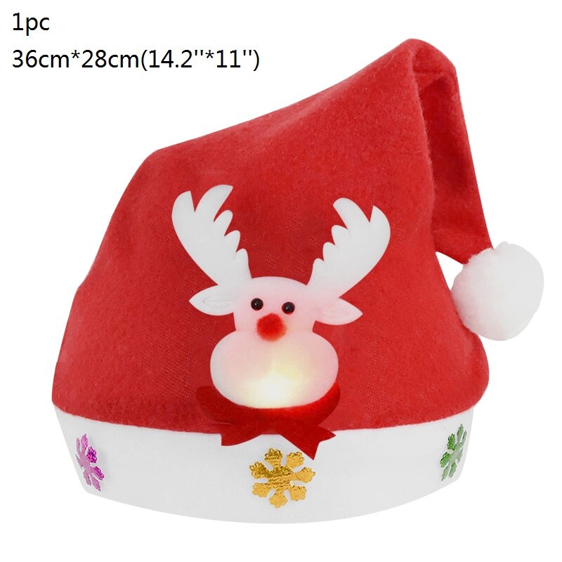 1Pc Gloeiende Sneeuwpop Herten Kerstman Hoed Niet-geweven Stof Kerst Hoeden Rode Cap Voor Kids Volwassenen xmas Supplies Party Hoed: B01-L-Deer