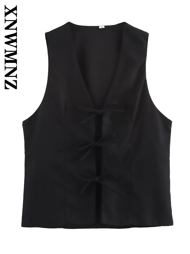 Xnwmnz forårs- og dame-sofistikeret vest klassisk efterårs- og dame-ærmeløs top med flæser, normal pasform, v-kravevest