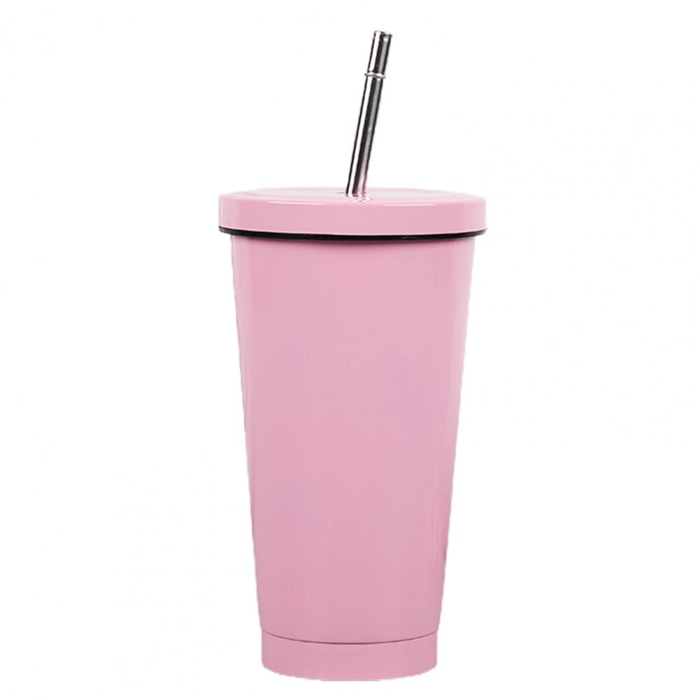 Vaso de vacío con pajita, taza térmica de acero inoxidable, termo de agua, taza de café, botella de paja para beber: Rosa
