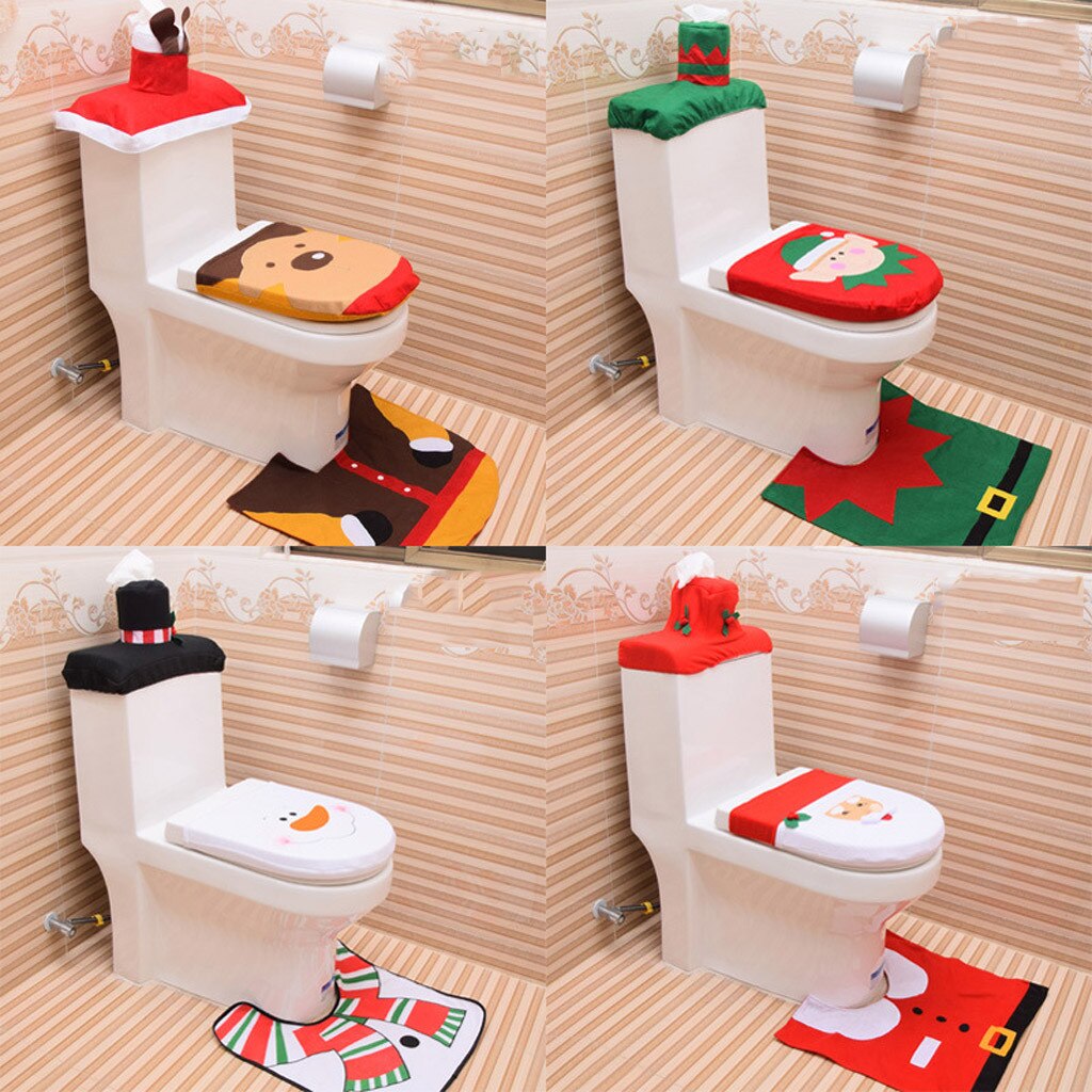 3Pc Kerst Closestool Cover Kerstman Toiletbril En Tissue Cover Set Kerst Decoraties Voor Huis Navidad