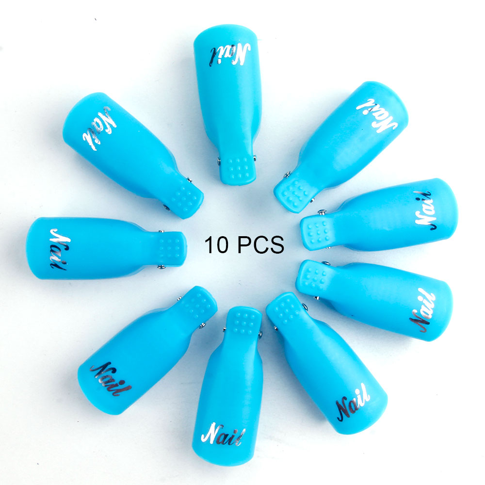 10 stk. nail art soak off cap klip plast uv gel polish remover wrap tool negle art tips til fingre neglelakfjerner negleværktøj: Blå