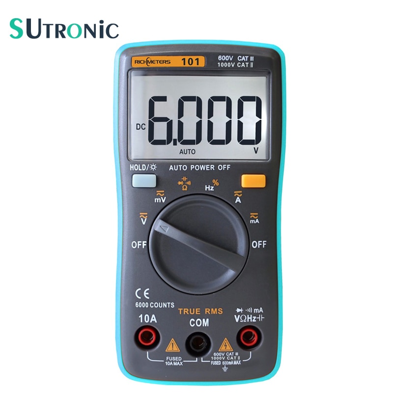 RM101 Auto Range Digital Multimeter 6000 counts Backlight Large Screen Buzzer Protection AC DC Ammeter Voltmeter Ohm Portable