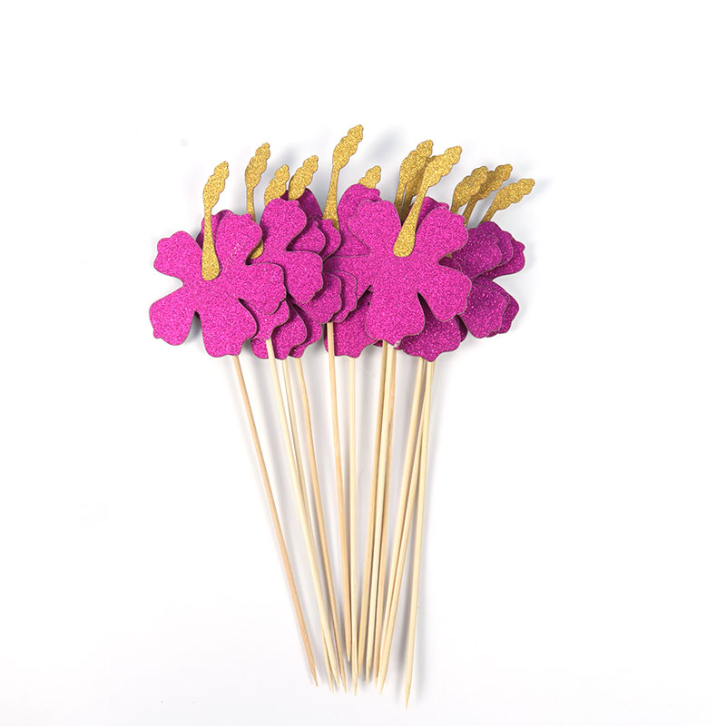 12Pc Summer Hawaii Theme Party Cup Cake Topper Flamingo Palm Leaves Pineapple Wedding Decoration Tropical Birthday Dessert Decor: Style E