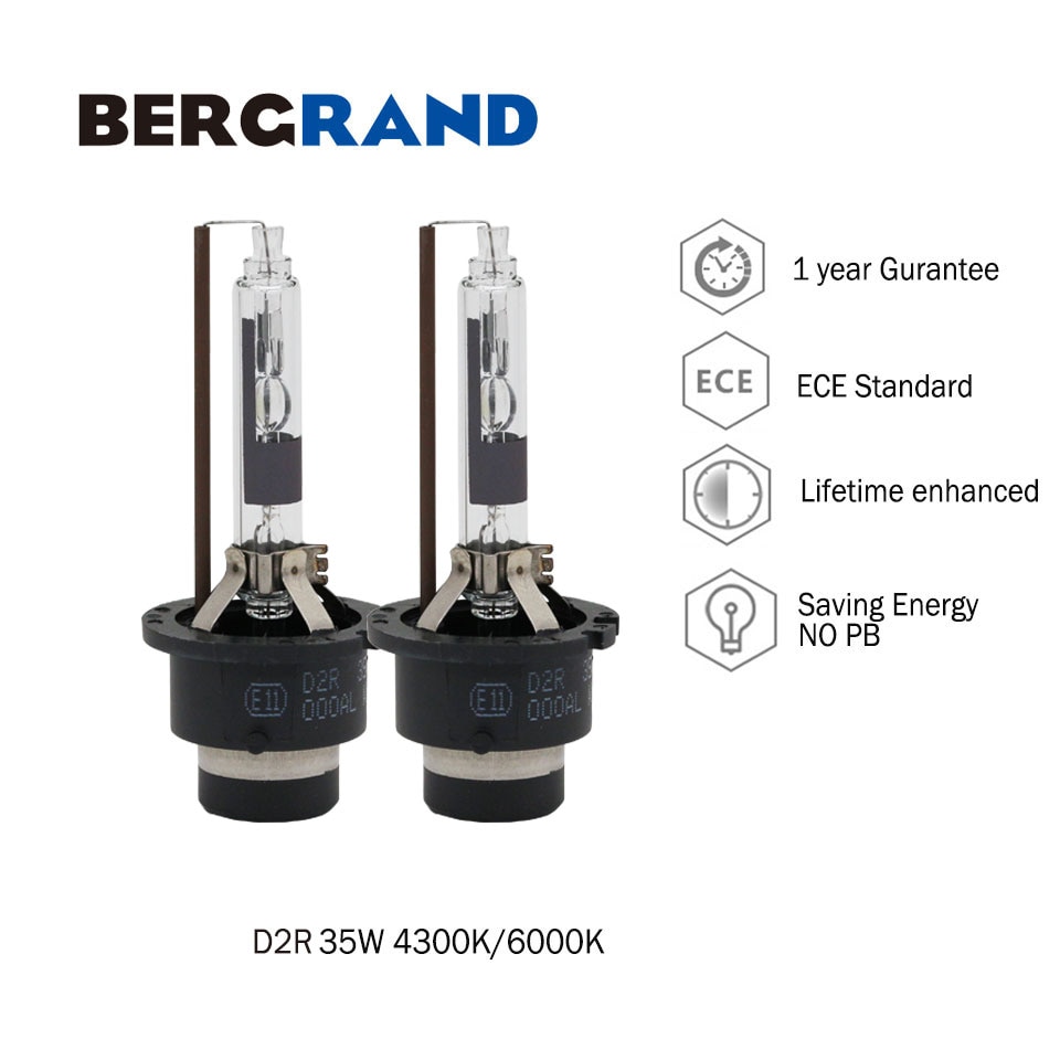 2 uds 35W D2R bombilla de Xenón HID lámpara de cristal de cuarzo UV libre D2R 4300K 6000K reemplazo Original bombilla de faro delantero de coche 3200-3600LM Emark