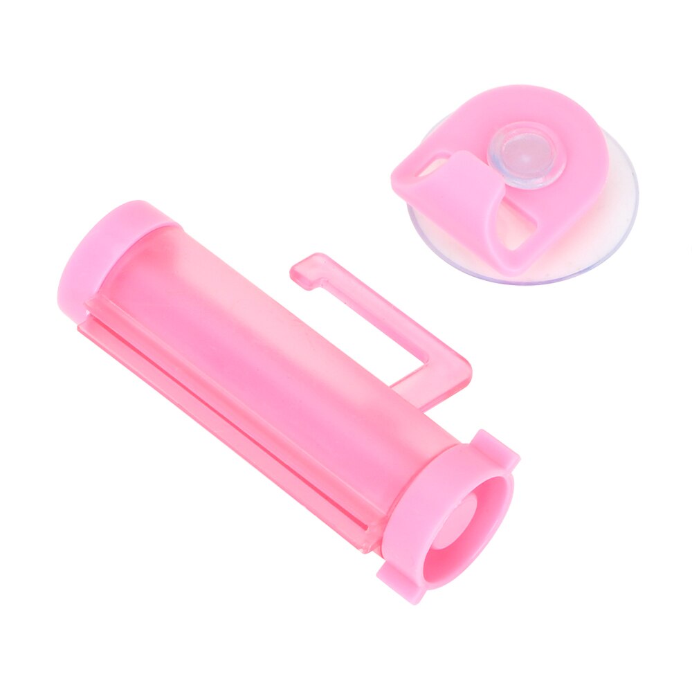 Vacuum Sucker Hook Dispenser Squeeze Tube Squeezer Toothpaste Dispenser Facial Cleanser Squeezer Clip: Pink
