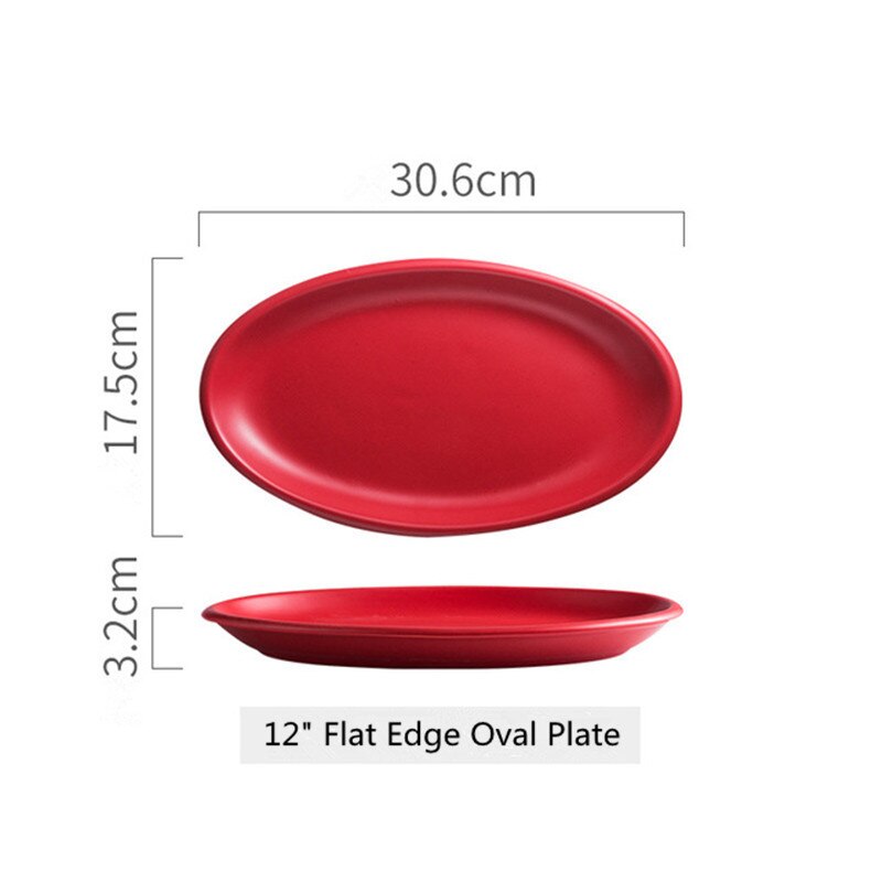 Nordic 12 inch flat side oval ceramic plate hotel home salad steak pasta kitchen kitchen utensils