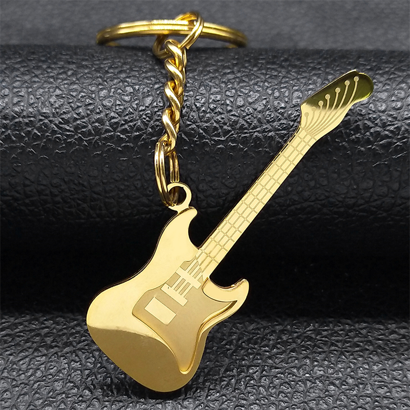 Llavero Musical de guitarra Goth Rock Y2k para mujeres y hombres, llavero con dije de bolsa de música estética negra de acero inoxidable, llaveros de joyería: Negro